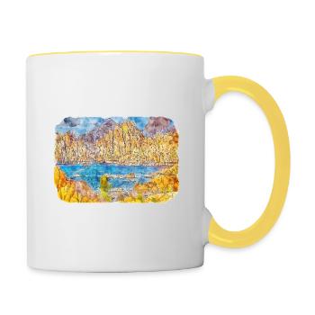 Arizona USA Aquarelle Dessin Dessin Illustration - Mug contrasté - blanc/jaune - Droite