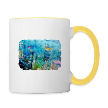 China Watercolor Sketch Hand Drawn Illustration - Contrasting Mug - white/yellow - Right