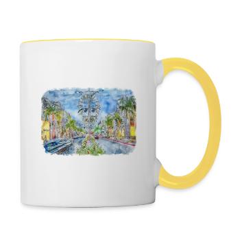 Illustration de croquis à l’aquarelle de Californie usa - Mug contrasté - blanc/jaune - Droite