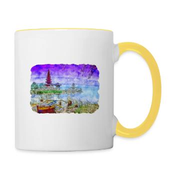 Indonésie Aquarelle Esquisse Dessinée à la Main Peinture - Mug contrasté - blanc/jaune - Droite