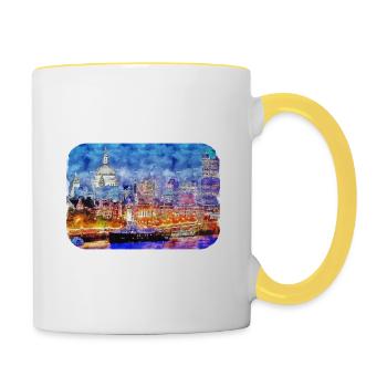 Londres UK Aquarelle Esquisse Dessinée à la Main Peinture - Mug contrasté - blanc/jaune - Droite