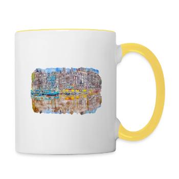 Amsterdam Netherlands Watercolor Sketch Painting - Contrasting Mug - white/yellow - Right