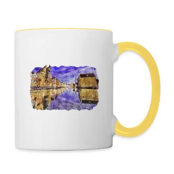 Pologne Repère Aquarelle Esquisse Dessin de peinture - Mug contrasté - blanc/jaune - Droite