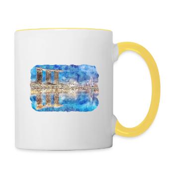 Singapour Aquarelle Esquisse Dessinée à la Main Peinture - Mug contrasté - blanc/jaune - Droite