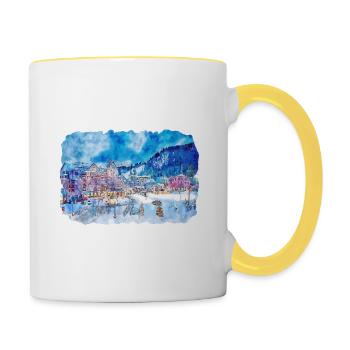 Autriche Aquarelle Esquisse Dessinée à la main Illustration - Mug contrasté - blanc/jaune - Droite