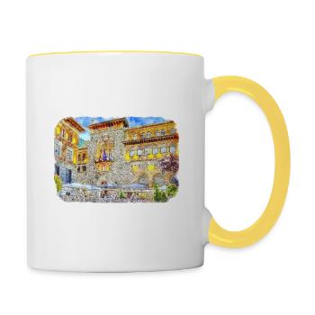 Spain Watercolor Sketch Hand Drawn Illustration - Contrasting Mug - white/yellow - Right