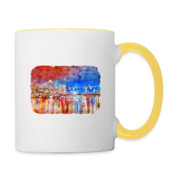 Londres UK Aquarelle Esquisse Dessinée à la Main Peinture - Mug contrasté - blanc/jaune - Droite