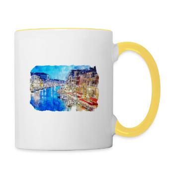 Venise Italie Aquarelle Esquisse Illustration - Mug contrasté - blanc/jaune - Droite