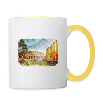 Rom Italien Aquarell Skizze Handgezeichnetes Gemälde - Tasse zweifarbig - Weiß/Gelb - Rechts