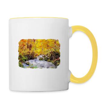 Japan Aquarellskizze Handgezeichnete Illustration - Tasse zweifarbig - Weiß/Gelb - Rechts