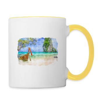 Thaïlande Aquarelle Esquisse Dessinée à la Main Illustration - Mug contrasté - blanc/jaune - Droite