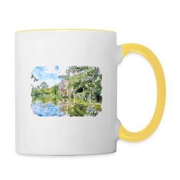 Angleterre Royaume-Uni Aquarelle Esquisse Dessinée à la main Peinture - Mug contrasté - blanc/jaune - Droite