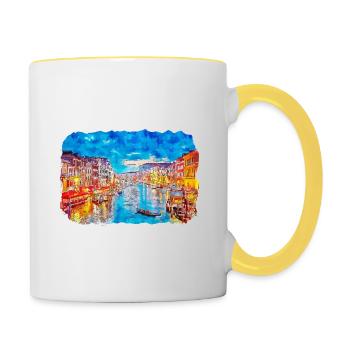 Venise Italie Aquarelle Esquisse Illustration - Mug contrasté - blanc/jaune - Droite