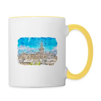 Spain Watercolor Sketch Hand Drawn Illustration - Contrasting Mug - white/yellow - Right