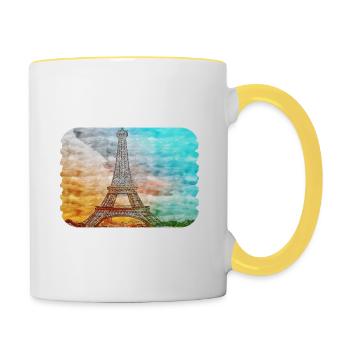 Paris France France Watercolor Sketch Illustration - Contrasting Mug - white/yellow - Right