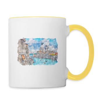 Venise Italie Aquarelle Esquisse Illustration - Mug contrasté - blanc/jaune - Droite
