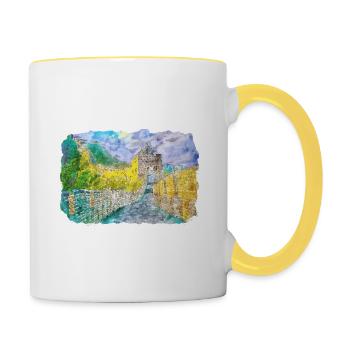 China Watercolor Sketch Hand Drawn Illustration - Contrasting Mug - white/yellow - Right