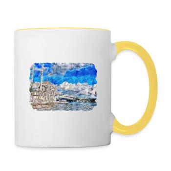 Istanbul Turkey Watercolor Sketch Illustration - Contrasting Mug - white/yellow - Right