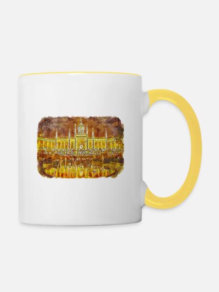 Kopenhagen Dänemark Aquarell Skizze Illustration - Tasse zweifarbig - Weiß/Gelb