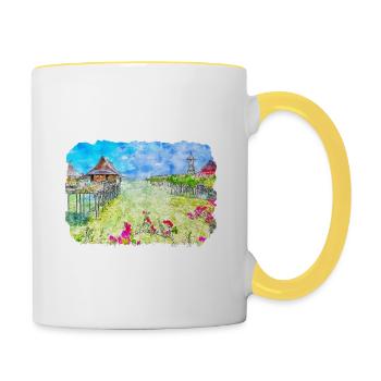 Malaisie aquarelle croquis dessinés à la main illustration - Mug contrasté - blanc/jaune - Droite