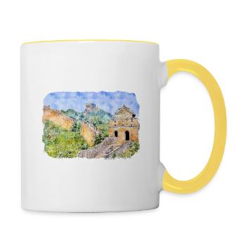 Beijing Chine Aquarelle Esquisse Dessin Dessiné - Mug contrasté - blanc/jaune - Droite