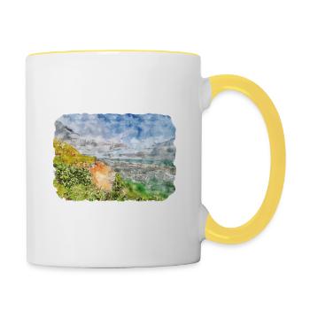Indonésie Croquis Aquarelle Peinture Dessinée À La Main - Mug contrasté - blanc/jaune - Droite