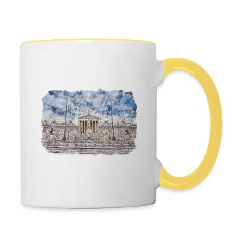 Autriche Aquarelle Esquisse Dessinée à la main Illustration - Mug contrasté - blanc/jaune - Droite