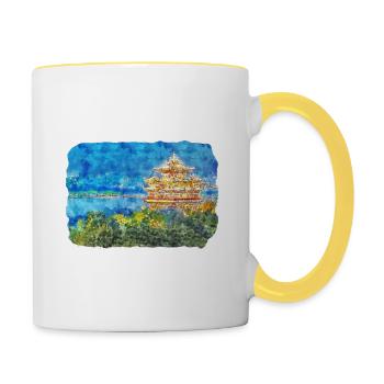 China Watercolor Sketch Hand Drawn Illustration - Contrasting Mug - white/yellow - Right