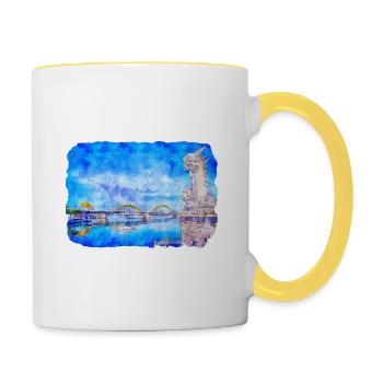 Dessin de peinture de croquis d'aquarelle de point de repère du Vietnam - Mug contrasté - blanc/jaune - Droite