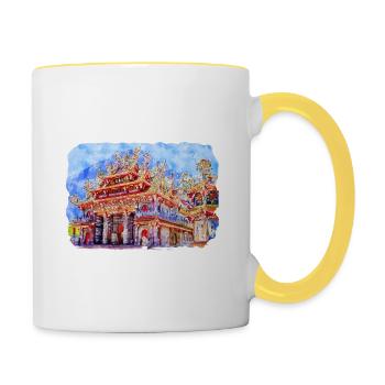 China Watercolor Sketch Hand Drawn Illustration - Contrasting Mug - white/yellow - Right