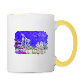Singapour aquarelle croquis dessinés à la main peinture - Mug contrasté - blanc/jaune - Droite