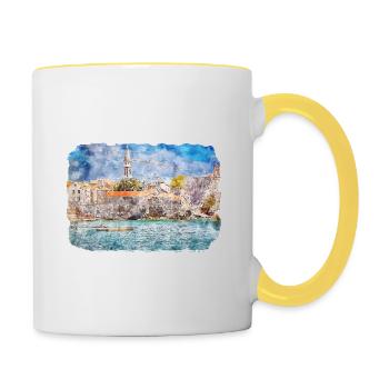 Montenegro Landmark Watercolor Sketch Illustration - Contrasting Mug - white/yellow - Right