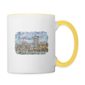 Mumbai India Watercolor Sketch Drawn Painting - Contrasting Mug - white/yellow - Right