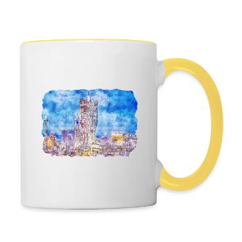 China-Aquarell-Skizzen-handgezeichnete Illustration - Tasse zweifarbig - Weiß/Gelb - Rechts