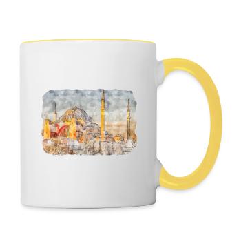 Croquis aquarelle de Turquie Illustration dessinée à la main - Mug contrasté - blanc/jaune - Droite