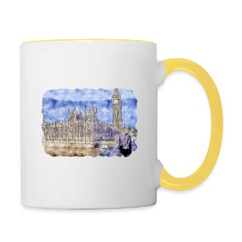 Uk Landmark Watercolor Sketch Painting Illustratio - Contrasting Mug - white/yellow - Right