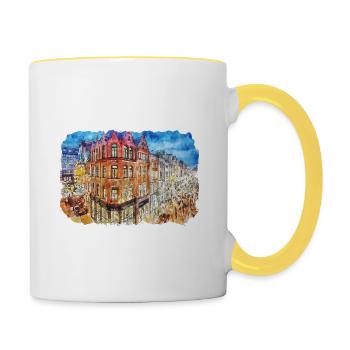 Dublin Irland Uk Aquarellskizze gezeichnete Malerei - Tasse zweifarbig - Weiß/Gelb - Rechts