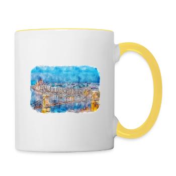 Budapest Ungarn Aquarell Skizze Illustration - Tasse zweifarbig - Weiß/Gelb - Rechts