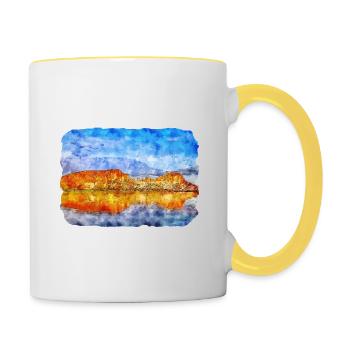 Australie Aquarelle Esquisse Dessinée à la Main Peinture - Mug contrasté - blanc/jaune - Droite