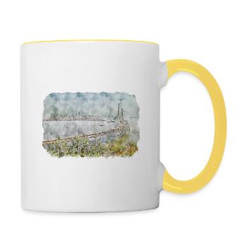 Mumbai India Watercolor Sketch Painting Drawing - Contrasting Mug - white/yellow - Right