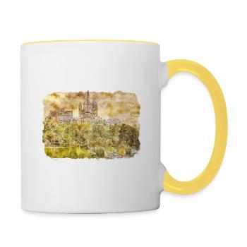 Allemagne croquis aquarelle illustration dessinée à la main - Mug contrasté - blanc/jaune - Droite