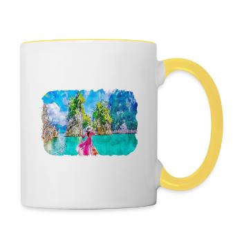 Thaïlande Aquarelle Esquisse Dessinée à la Main Illustration - Mug contrasté - blanc/jaune - Droite