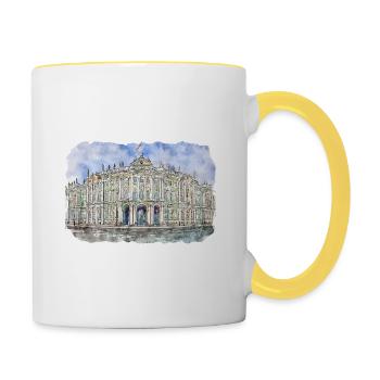 St Petersburg Russia Watercolor Sketch Drawn Paint - Contrasting Mug - white/yellow - Right