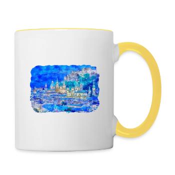 Autriche Aquarelle Esquisse Dessinée à la main Illustration - Mug contrasté - blanc/jaune - Droite