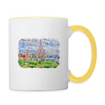 San Miguel De Allende Mexico Watercolor Sketch Dra - Contrasting Mug - white/yellow - Right
