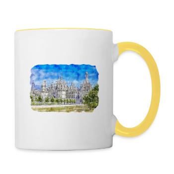 Frankreich Aquarellskizze Handgezeichnete Illustration - Tasse zweifarbig - Weiß/Gelb - Rechts
