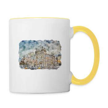 Spain Watercolor Sketch Hand Drawn Illustration - Contrasting Mug - white/yellow - Right