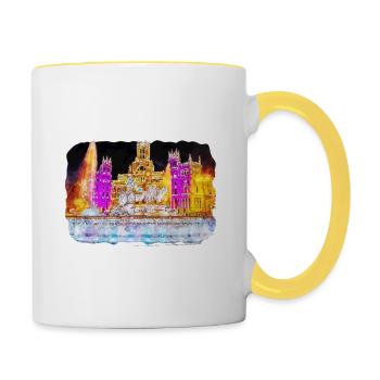 Madrid Spanien Aquarell Skizze Malerei Zeichnung - Tasse zweifarbig - Weiß/Gelb - Rechts