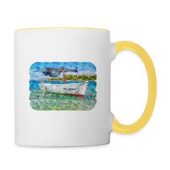 croatie, aquarelle, croquis, main, dessiné, illustration - Mug contrasté - blanc/jaune - Droite