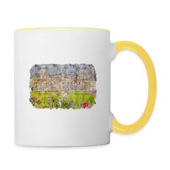 France croquis aquarelle illustration dessinée à la main - Mug contrasté - blanc/jaune - Droite